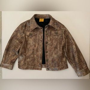 Ruby Rd. Petite Cropped Faux Leather Jacket with Alligator Embossed Print